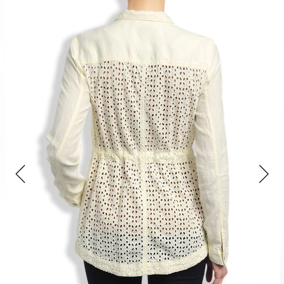 Lucky Brand Linen Eyelet Ivory Military Jacket Sz Medium 10% Cotton 100% linen - Picture 3 of 16